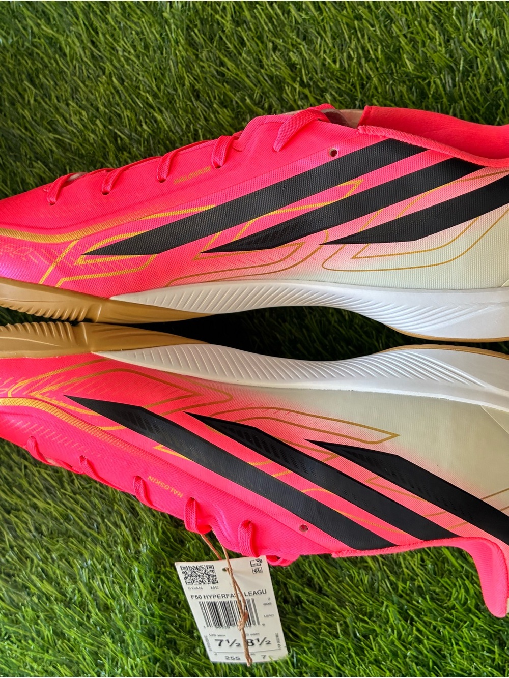 adidas Women’s Hot Pink and Black Soccer Cleats with Gold Trim
